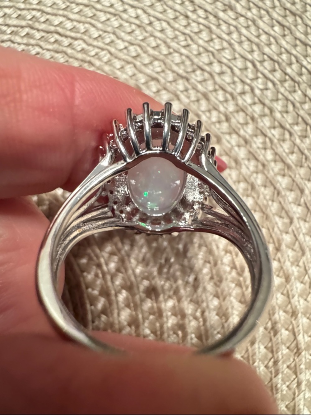 White Opal & Cubic Zirconia Halo Ring sz9 - Picture 4 of 4
